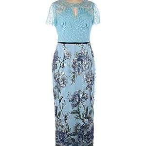 Marchesa Notte light blue sequined column gown